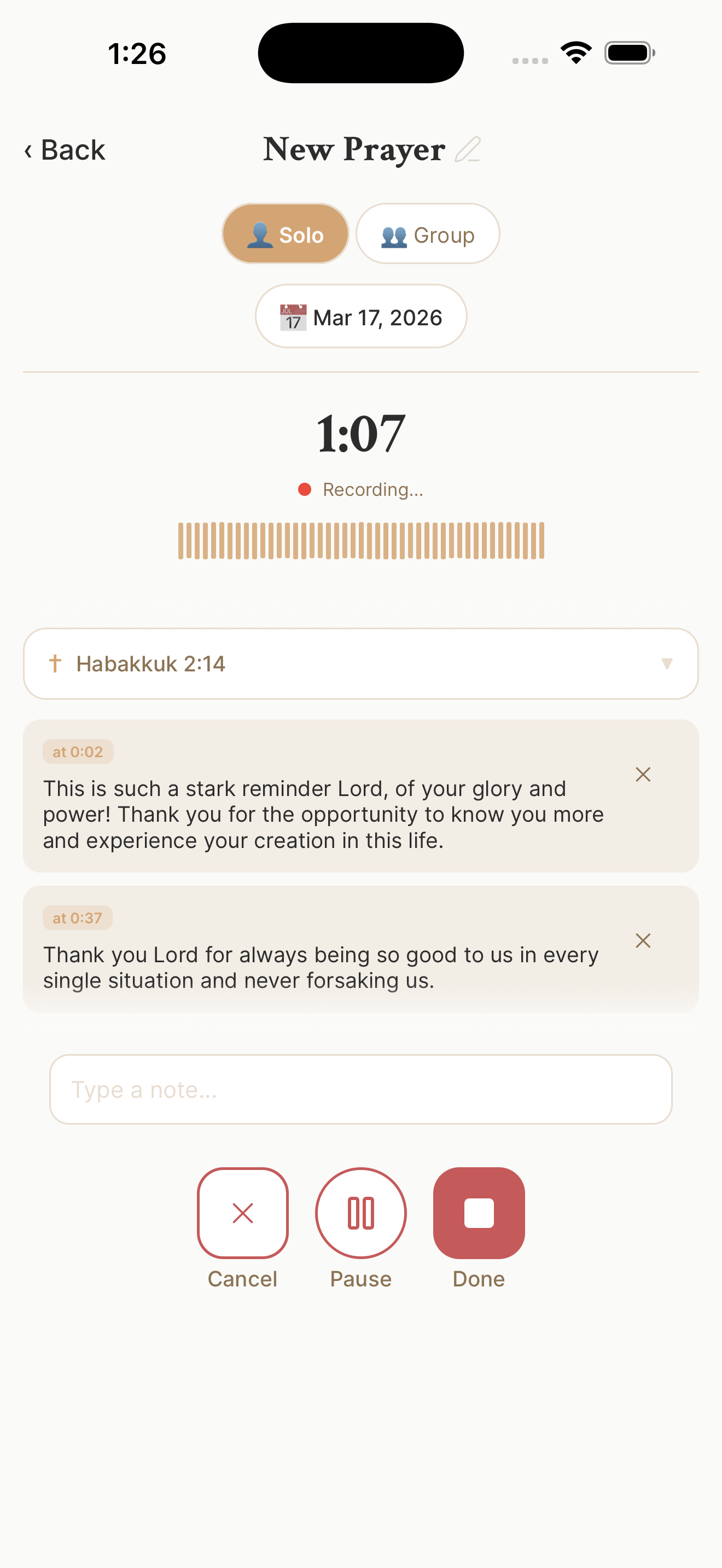 Recording a prayer in Arbor
