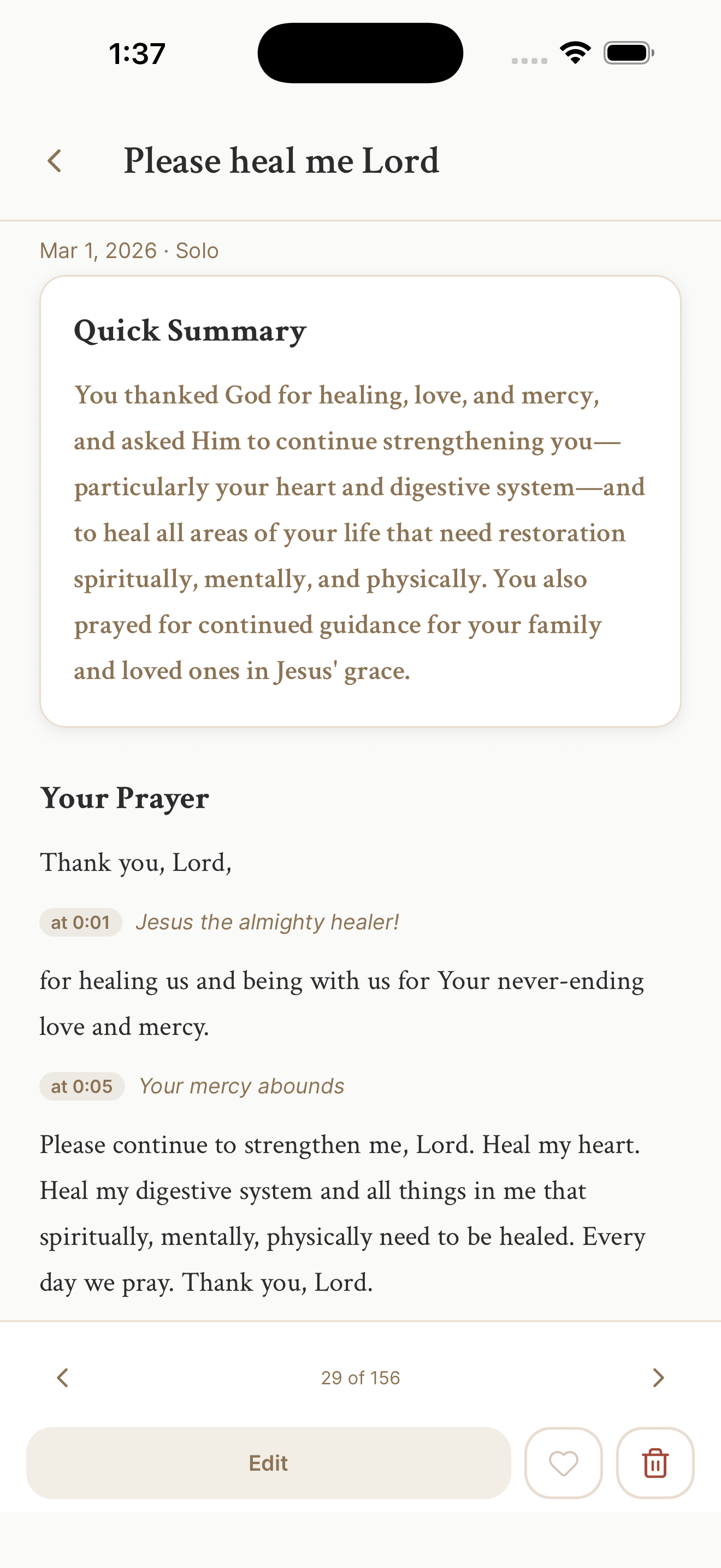 Prayer session with transcript