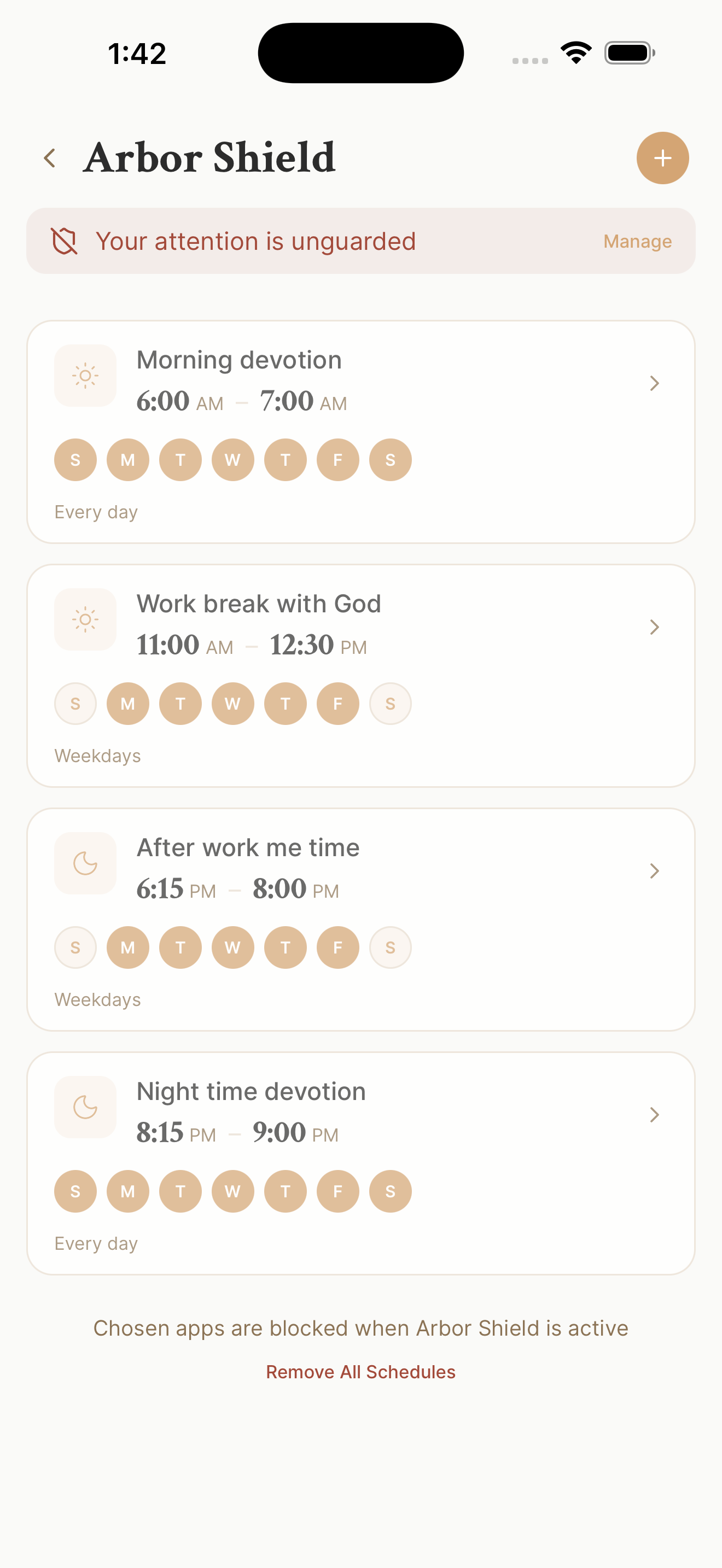 Arbor Shield schedules